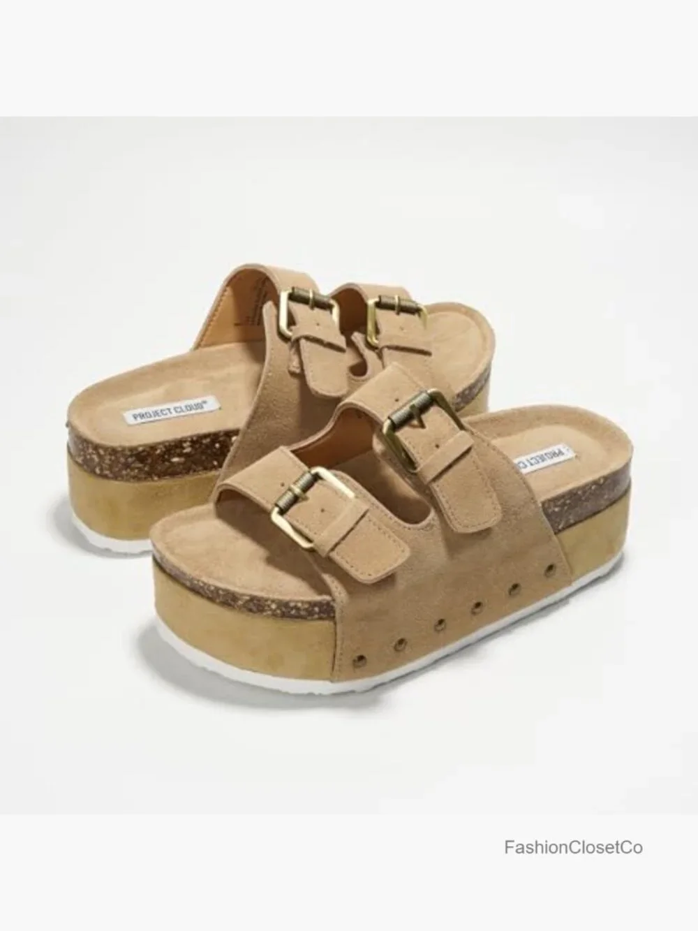 Genuine Suede Leather Platform Wedge Sandals with Memory Foam
